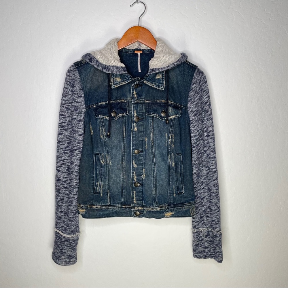 Free People Distressed Jacket w/ Detachable Hood